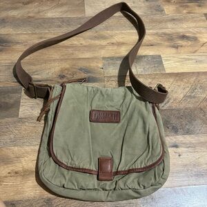 Durable Olive Canvas Messenger Bag with Brown Trim